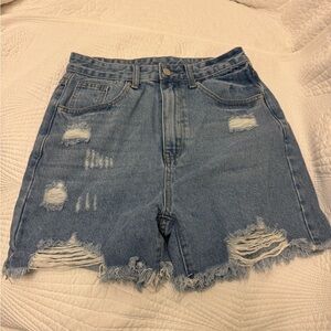 SHEIN Blue Distressed Jean Shorts
